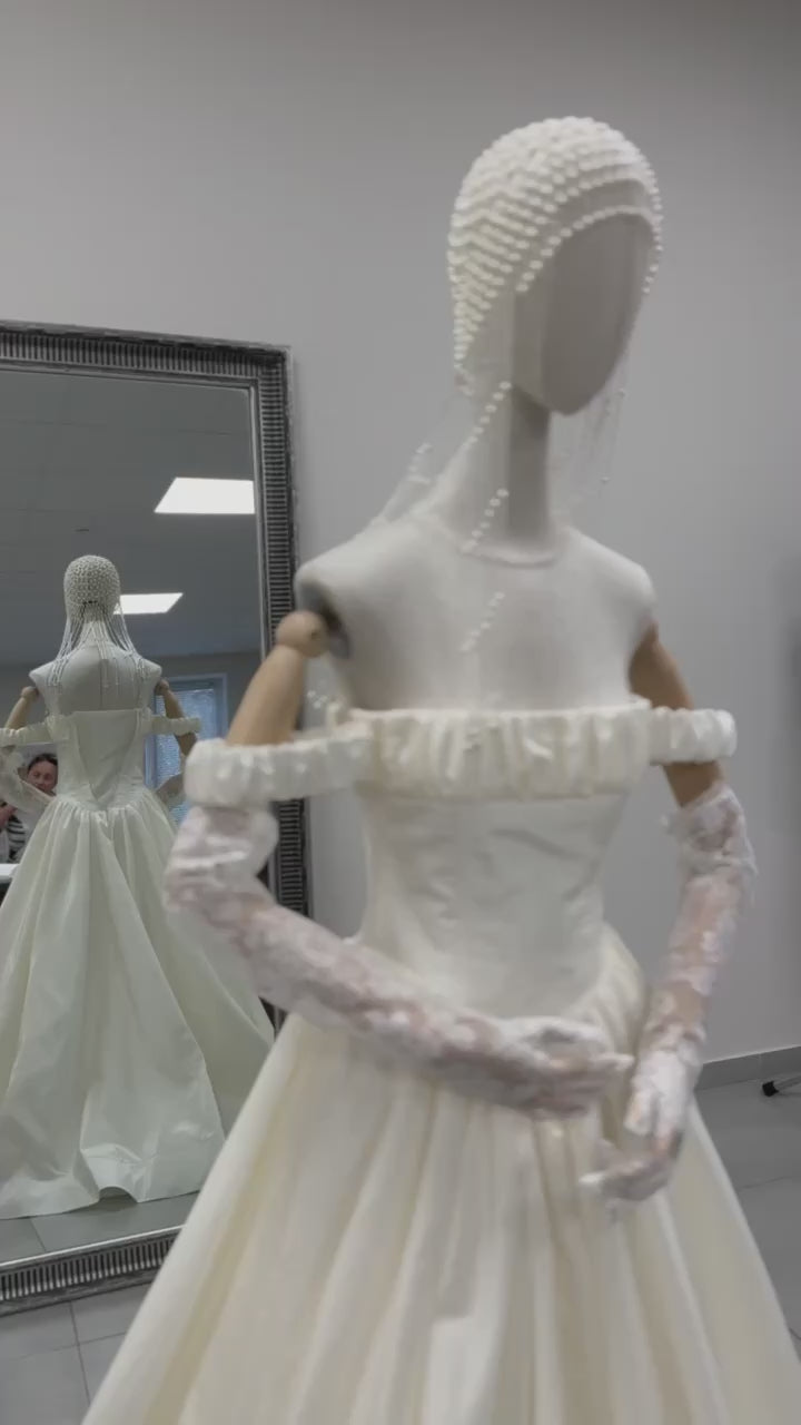 Original garment video — Plus Size Off-the-Shoulder Taffeta Wedding Dress