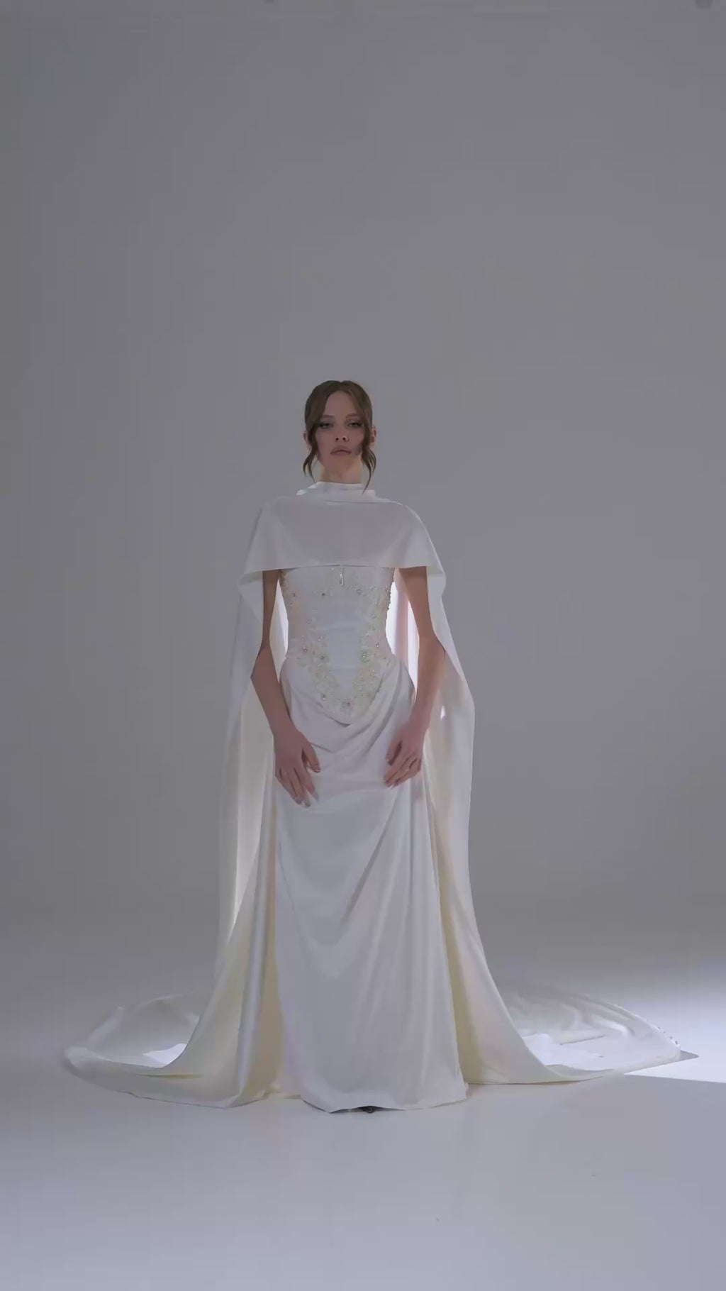 Original garment video — Plus Size Floral Embroidered Bridal Corset, Long Skirt & Scarf