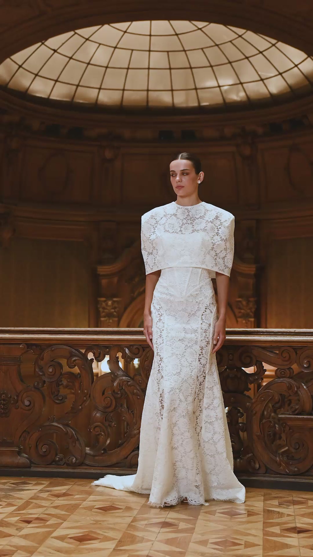 Long Ivory Lace Bridal Gown with Detachable Cape