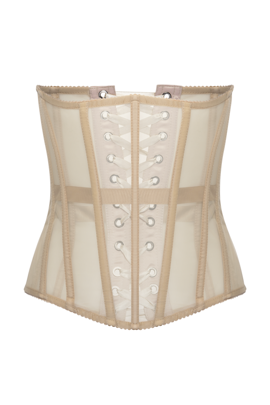 Beige Nude Mesh Underbust White Corset Belt