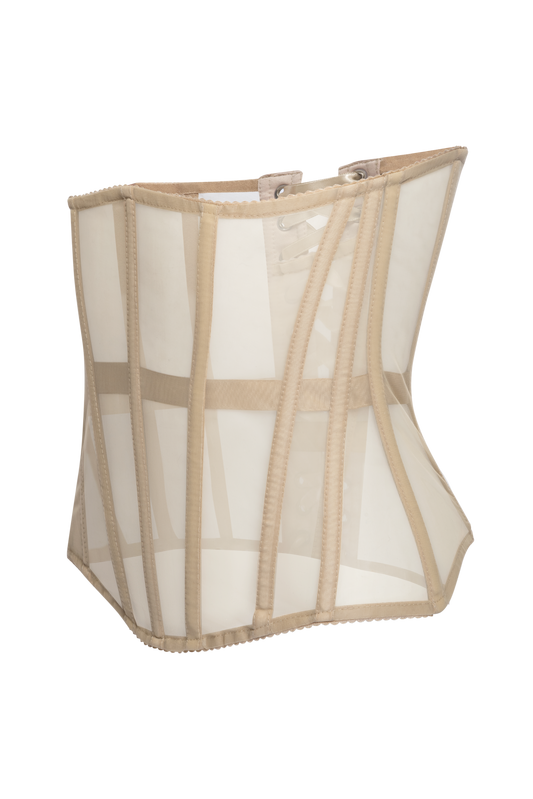 Beige Nude Mesh Underbust White Corset Belt