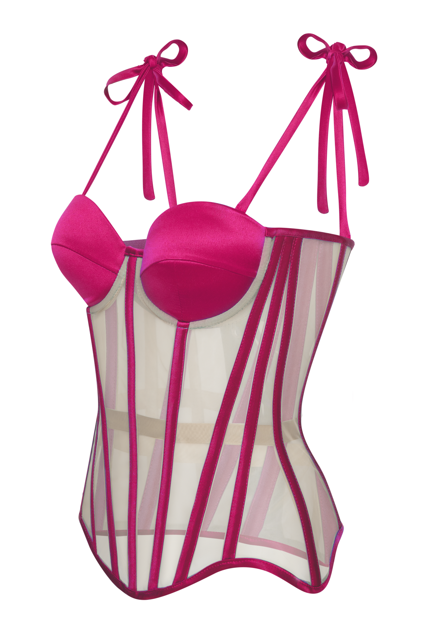 Mesh Corset Top With Pink Satin Cups, Steel Bones Custom Corset Tops, Removable Straps Lacing Up Corset