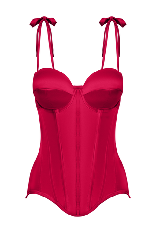 Red Satin Corset Top, Steel Bones Custom Corset Tops, Removable Straps Lacing Up Corset