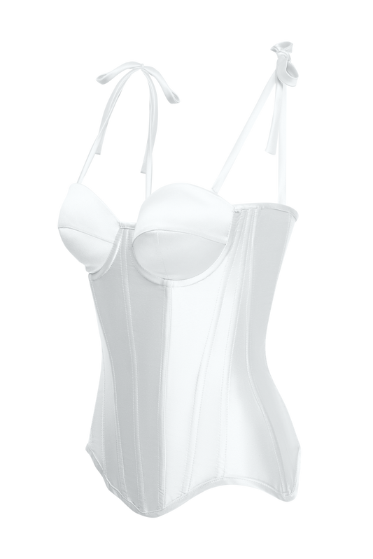 Ivory Mesh Corset Top With Satin Cups, Steel Bones Custom Wedding Corset Tops, Removable Straps Bridal White Lacing Up Corset