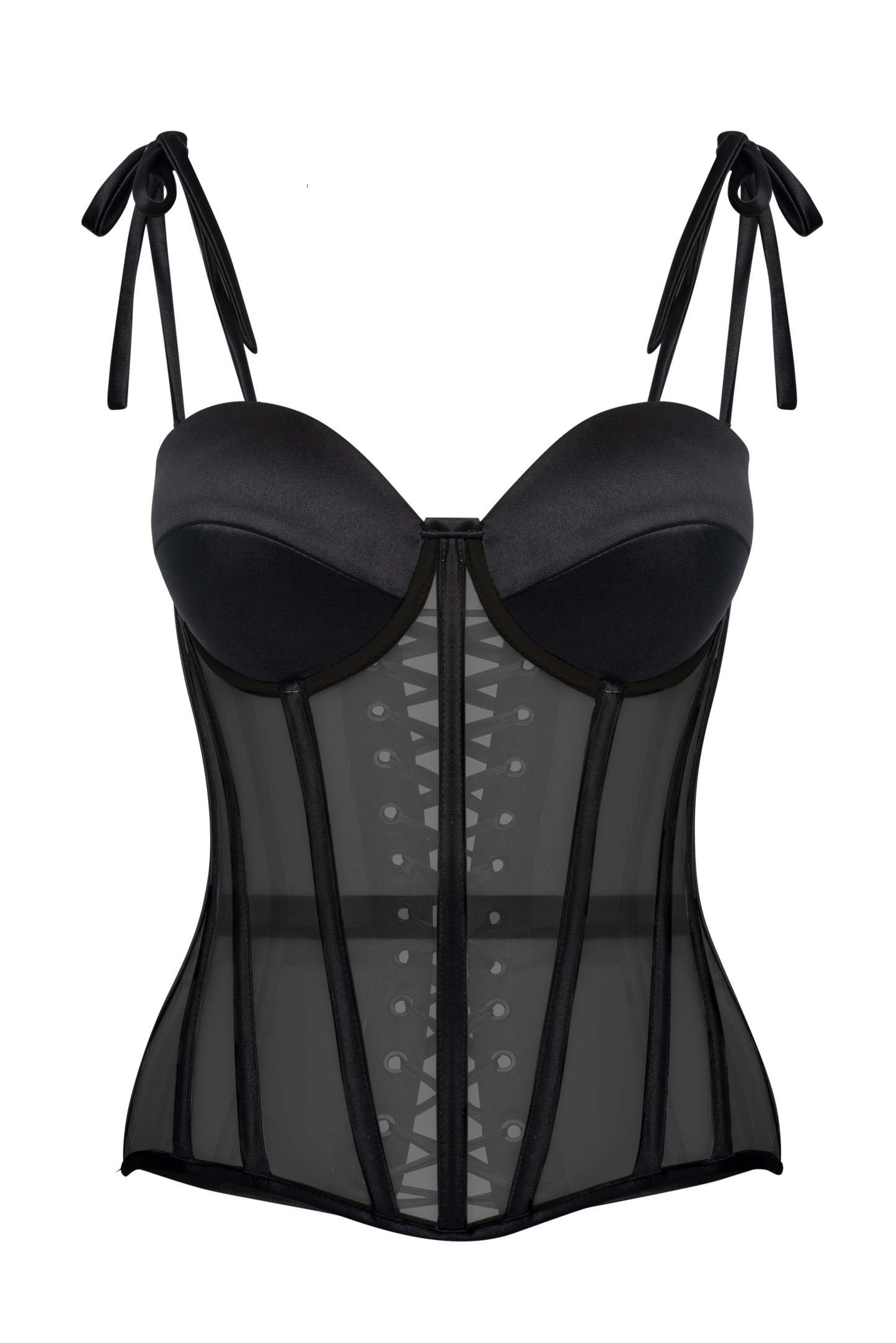 Black satin corset with cups