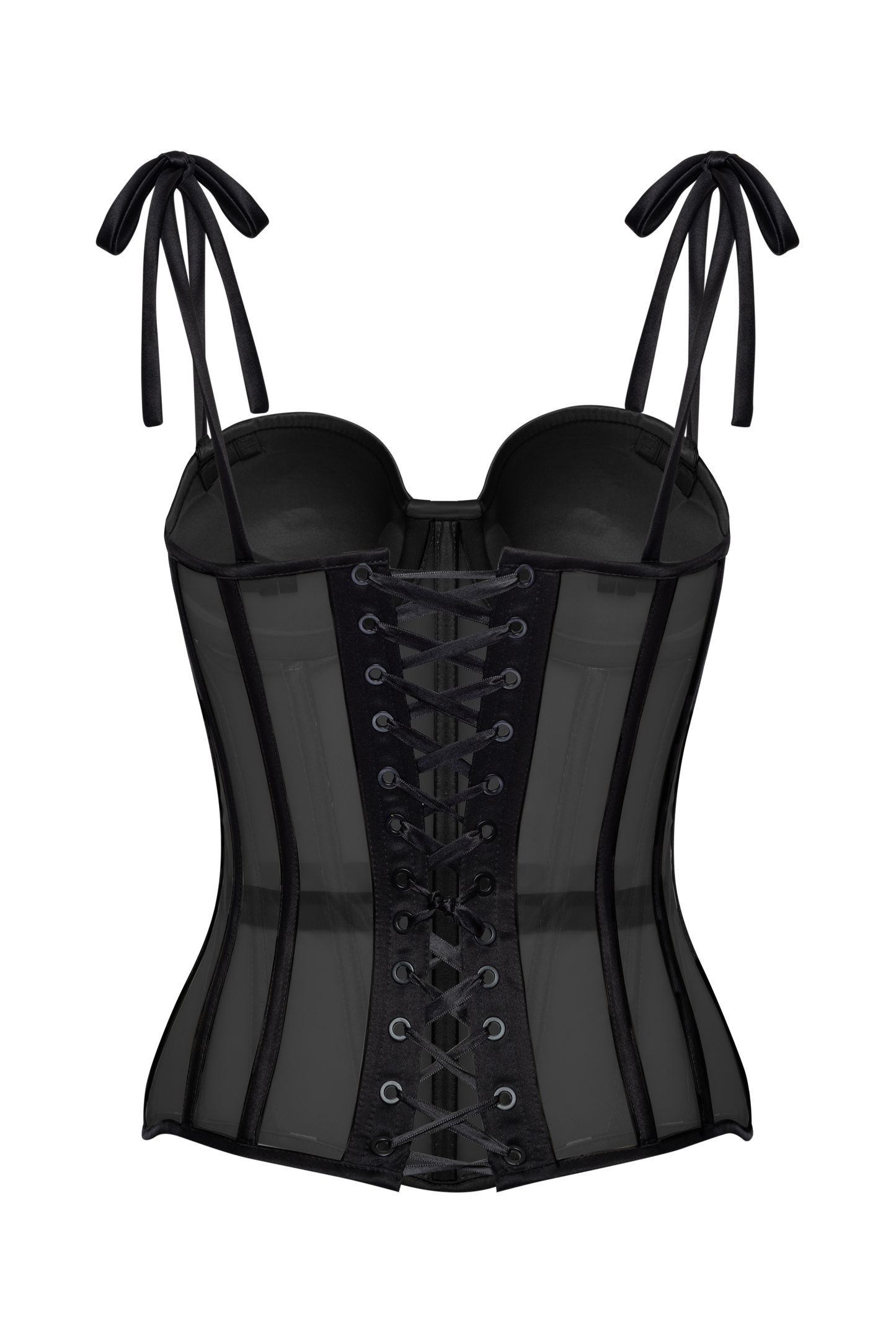 Black Satin Lace V Cup Bodysuit, Tops
